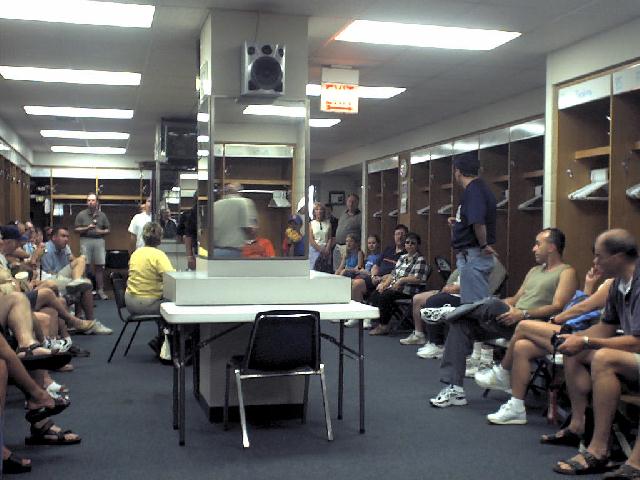 The visitors' clubhouse, filled with tourists on an off day
