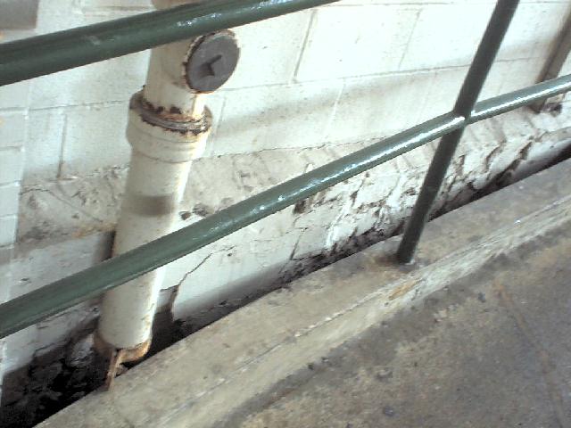 The stadium is aging, as is evident behind this railing leading to the left field grandstand